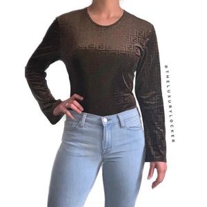 FENDI FF MONOGRAM LOGO LONG SLEEVE TEE LARGE